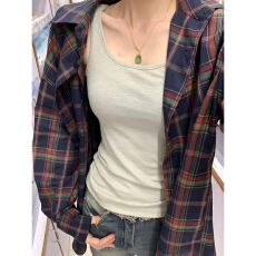 批发实价<b class='q'>春</b>季新款宽松休闲中长款小众外套潮复古格纹防晒长袖衬衫女装