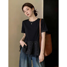 批发40支酷丝爽棉螺纹1*1大码高级感印花短袖T恤女2026夏新款上衣