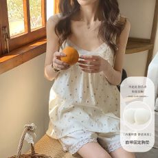 批发馨依 夏季新款睡衣女士小花朵吊带套装带胸垫云朵棉可外出家居服