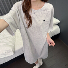 批发馨依 <b class='q'>夏</b>季新款睡裙女士仿棉罗纹裙子休闲纯色可外出简约家居服