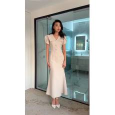 批发2026春夏 复古大翻领短袖<b class='q'>连衣裙</b>鱼尾裙长裙 <b class='q'>修身</b>显瘦大码女装外贸