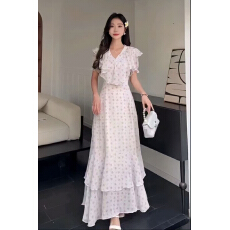 批发复古印花堆堆领收腰短袖<b class='q'>连衣裙</b>长裙子 外贸大码女装<b class='q'>欧美</b>ins