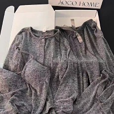 批发深灰带胸垫<b class='q'>睡衣</b>女春秋冬季吊带长裤<b class='q'>三件套</b>新款薄绒简约长袖家居服