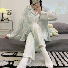 批发仿棉网红ins风波纹睡衣<b class='q'>女</b>春秋可外穿长袖<b class='q'>长裤</b>休闲家居服套装