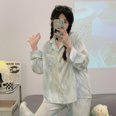 批发仿棉网红ins风波纹睡衣<b class='q'>女</b>春秋可外穿长袖<b class='q'>长裤</b>休闲家居服套装