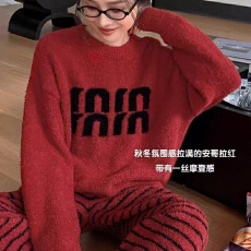 批发夜眠睡衣女秋冬季半边绒加厚大码长袖长裤软绵绵家居服套装