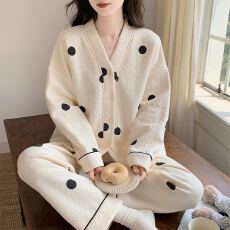 批发夜眠空气棉夹层睡衣女冬季长袖长裤可爱甜美开衫家居服<b class='q'>套装</b>