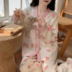 批发夜眠空气棉夹层睡衣女冬季长袖长裤可爱甜美开衫家居服<b class='q'>套装</b>