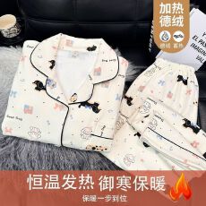 抖音小红书直播爆款卡通甜美德绒睡衣秋冬长袖长裤套头家居服套装