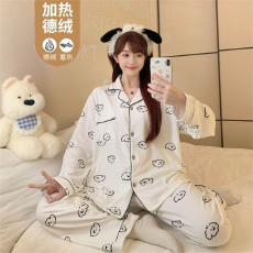 抖音小红书直播爆款卡通甜美德绒睡衣秋冬长袖长裤套头家居服套装