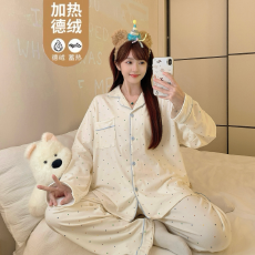 抖音小红书直播爆款卡通甜美德绒睡衣秋冬长袖长裤套头家居服套装