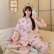 抖音小红书直播爆款卡通甜美德绒睡衣秋冬长袖长裤套头家居服套装