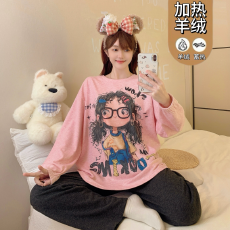 批发秋冬季羊绒圆领套头长袖长裤套装 保暖居家<b class='q'>睡衣</b>女