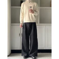 批发老钱风男士连帽套头毛衣秋冬半开扣针织<b class='q'>衫</b>宽松慵懒休闲卫衣式上衣