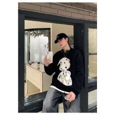 毛绒小狗圆领针织衫男女同款秋冬小众套头百搭宽松毛衣