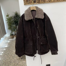 批发复古雅痞新国标90白鸭绒羊毛毛领棕色绒面派克羽绒服外套