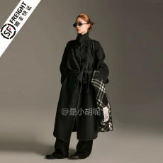 批发<b class='q'>秋</b>冬双面羊毛双门襟双排扣系带长款毛呢大衣