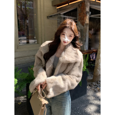 大翻领兔毛皮草短外套