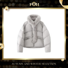 批发圆领时尚大毛领拼双口接保暖90绒羽绒服