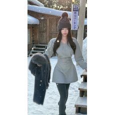 批发V领收腰加绒加厚连衣<b class='q'>裙</b>