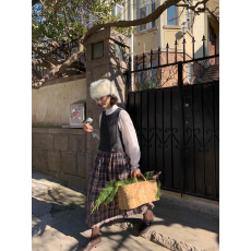 批发复古百搭拼接彩格背心<b class='q'>连衣裙</b>