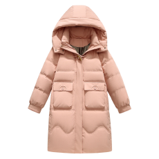 批发连帽中长款女士宽松羽绒服外套