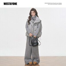 批发马甲背心棉服套<b class='q'>装</b>女2025新款马夹+针织套<b class='q'>装</b>