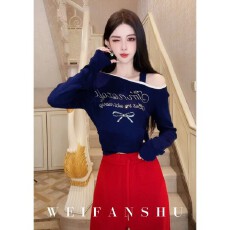 批发<b class='q'>秋</b>冬新款百搭显瘦露肩气质羊毛上衣