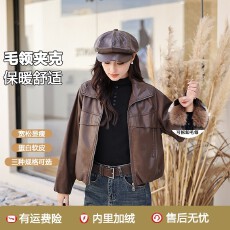 批发加绒皮衣<b class='q'>外套</b>女短款机车服爆休闲宽松显瘦拉链皮夹克