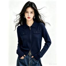 简约风针织开衫女翻领双拉链设计质感细腻休闲百搭舒适时尚上衣