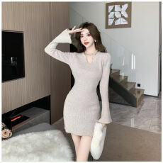 批发机能风辣妹v领打底包臀短裙修身内搭气质针织连衣裙春<b class='q'>秋</b>天配大衣