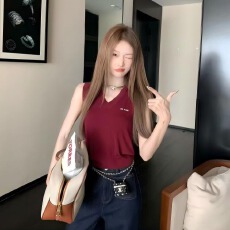 批发2026夏季夏季新款时髦气质v领两色百搭针织背心女夏