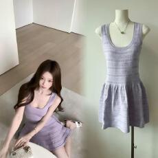 批发韩系洋气甜美名媛风百搭气质针织背心连衣裙女收腰显瘦A字裙潮