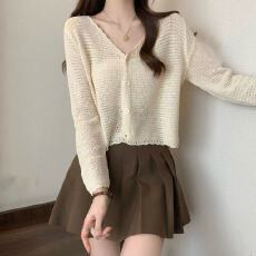 批发2026春夏镂空<b class='q'>针织</b>开衫女长袖外搭防晒空调<b class='q'>罩衫</b>外套上衣