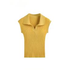 批发法式小香风纯色针织polo衫冰丝短袖<b class='q'>t</b><b class='q'>恤</b>女夏季独特超好看短款上衣