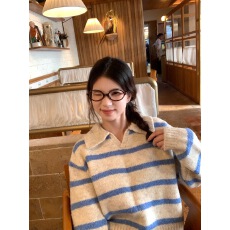 批发毛衣女2026秋季韩系宽松慵懒风蓝色<b class='q'>条纹</b><b class='q'>针织衫</b>显瘦上衣ins