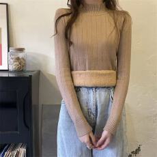 批发秋冬<b class='q'>加绒</b>加厚一体水貂绒半高领针织<b class='q'>打底衫</b>女内搭洋气修身保暖毛衣