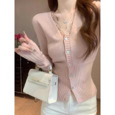 批发韩系v领蕾丝拼接打底衫女早春纯欲内搭收腰毛衣<b class='q'>羊毛</b>针织<b class='q'>开衫</b>上衣