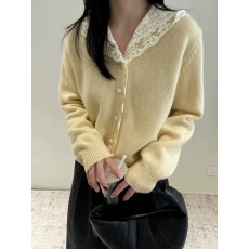 批发2026冬季新欧货洋气拼接<b class='q'>蕾丝</b>连帽单排扣甜美针织<b class='q'>开衫</b>女