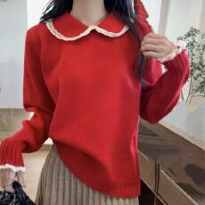 批发新款针织毛衣加厚外套娃娃领<b class='q'>蕾丝</b>花边毛衣冬季宽松针织衫上衣女