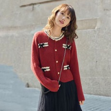 批发小香风蝴蝶结针织外套女秋开衫软糯漂亮<b class='q'>蕾丝</b>花边上衣