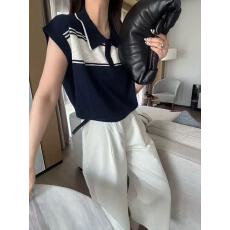 批发2026春装新款欧货Polo领拼色小飞袖冰丝针织衫女士春秋小衫