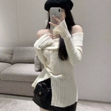 批发法式一字肩高级感打底针织衫女秋<b class='q'>冬</b>毛衣修身内搭又甜又辣紧身上衣