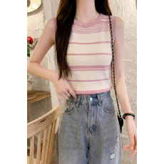 批发2026夏季冰丝针织内搭背心女撞色减龄设计感露脐薄款无袖外穿上衣