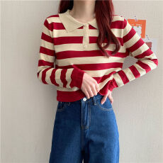 批发小众韩风chic上衣夏<b class='q'>女装</b>2026新款ins短款条纹短袖针织T恤