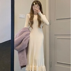 批发秋冬季新款圆领针织连衣裙修身中长款内搭毛衣裙女过膝<b class='q'>打底裙</b>法式