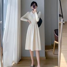 批发羊绒毛衣A字裙女秋冬季慵懒娃娃领中长款宽松气质打底针织连衣裙