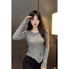 批发韩版镂空破洞<b class='q'>针织衫</b>女喇叭袖<b class='q'>不规则</b>修身显瘦上衣罩衫女装仿亚麻