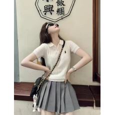 批发韩系麻花小衫女夏季冰丝透气针织短袖polo领<b class='q'>t</b><b class='q'>恤</b>设计感刺绣上衣ins
