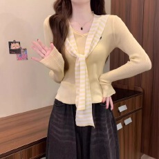 批发美式辣妹风针织上衣女早秋新款修身显瘦设计感小众纯欲短款<b class='q'>T</b><b class='q'>恤</b>女